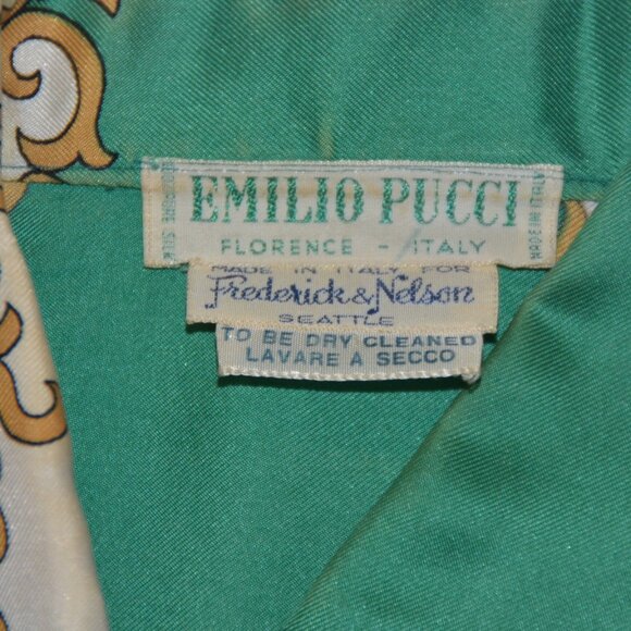Vintage 1960s Emilio Pucci 100% Silk Blouse Green Orange Size 10 -XS SMALL/SMALL - Picture 2 of 15